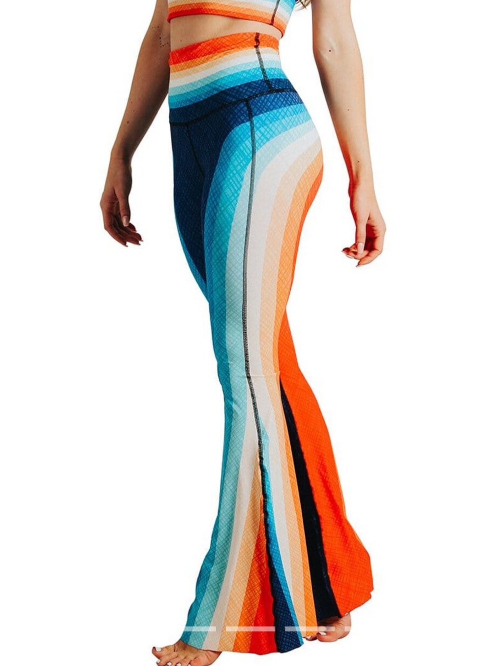 Yoga Democracy Original Bell High Rise Flare Leggings Retro Rainbow Size XS